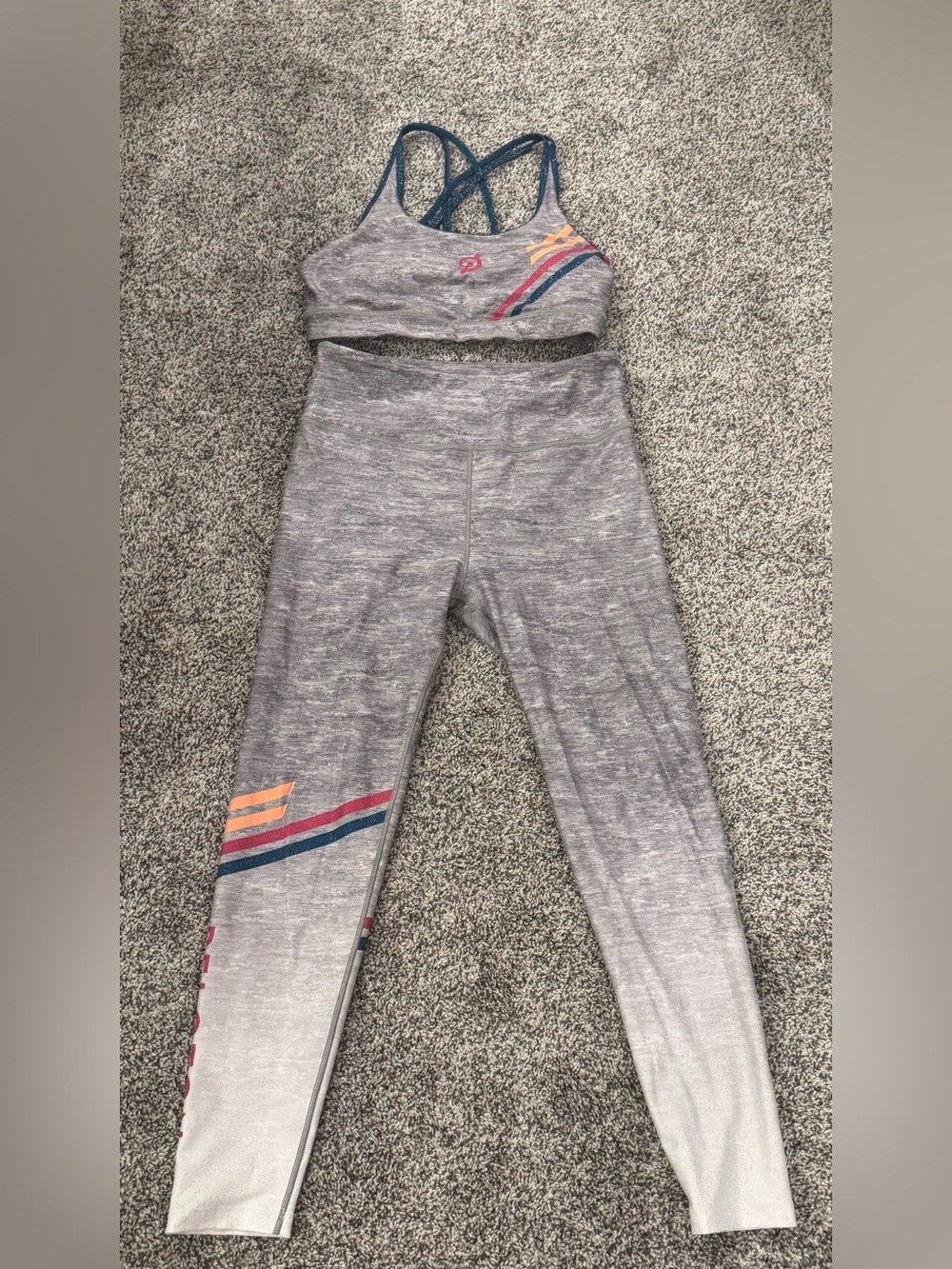 Peloton Gray Ombre Roller Rink Women's Leggings and Bra Top Set